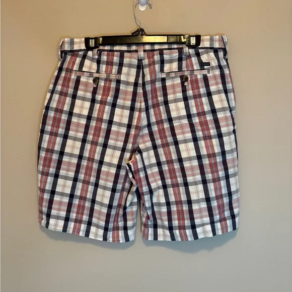 Men IZOD Flat Front Portsmith Plaid Shorts W36 Golf Preppy Casual Sporty - Picture 7 of 13